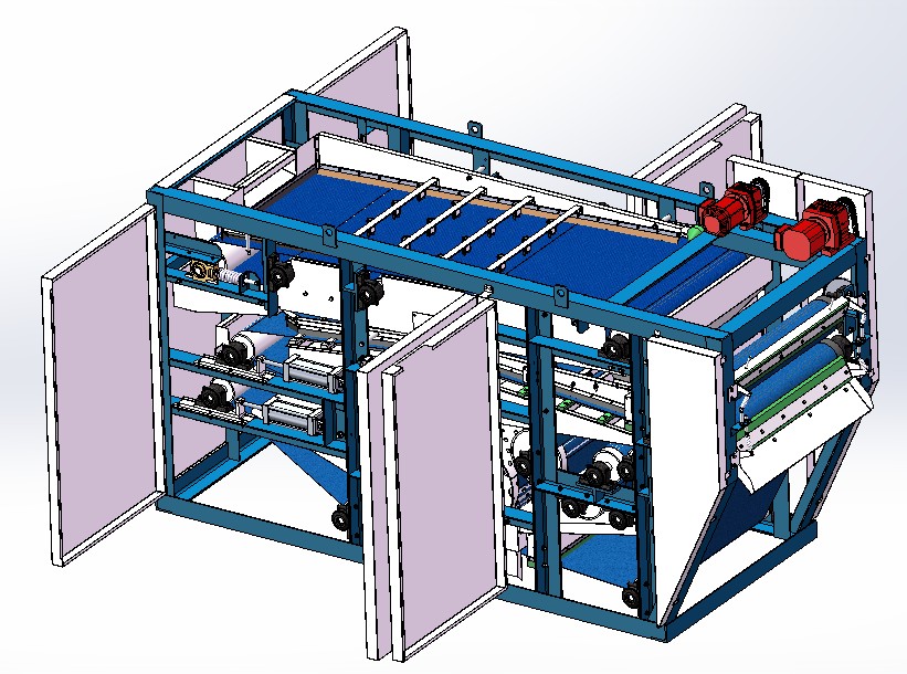 structure of high strength and capacity belt type filter press Estructura de alta resistencia y cinturón de capacidad.