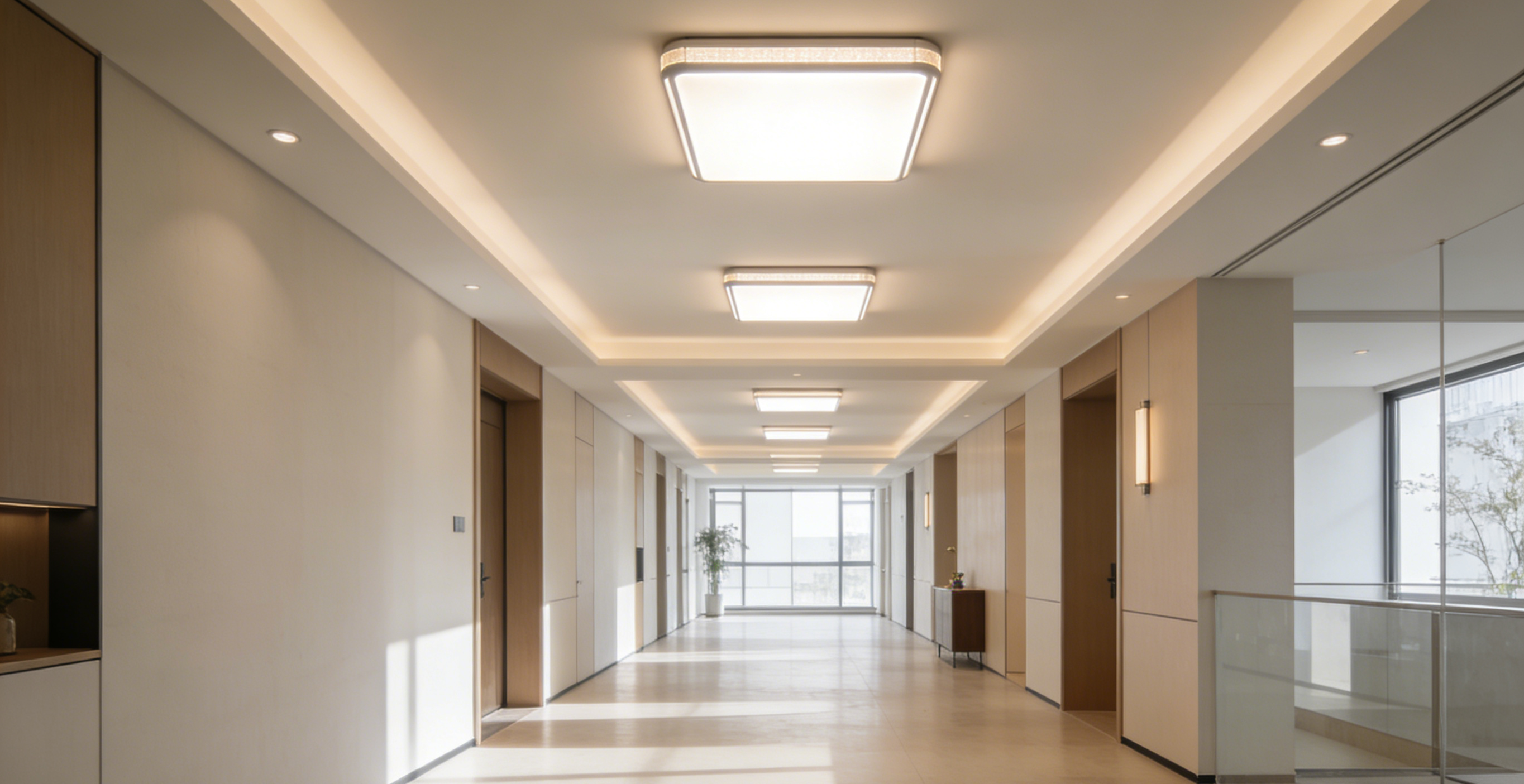 Ceiling lights suitable for spacious or open hallways ਵਿਸ਼ਾਲ ਜਾਂ ਖੁੱਲ੍ਹੇ ਹਾਲਵੇਅ ਲਈ ਢੁਕਵੀਂ ਛੱਤ ਦੀਆਂ ਲਾਈਟਾਂ