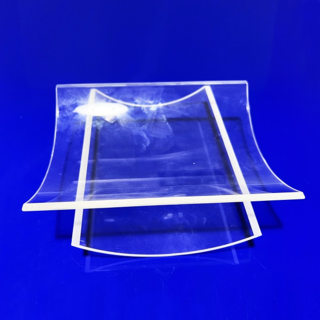 Curved transparent coated Uv quartz glass plate manufacturer Hersteller von gebogenen, transparent beschichteten UV-Quarzglasplatten