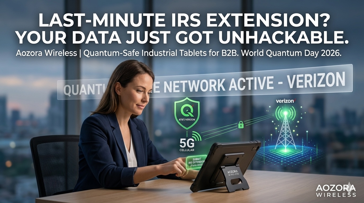 Professional filing IRS extension on a secure Verizon rugged tablet Professionelle IRS-Erweiterung für die Archivierung auf einem sicheren, robusten Verizon-Tablet
