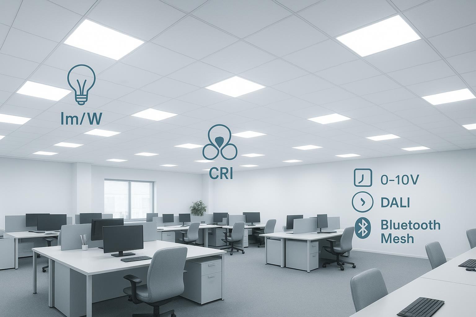 LED Panel Specifications Comparison Efficacy, CRI, Dimming & Lifetime (2026) LED પેનલ સ્પષ્ટીકરણો સરખામણી અસરકારકતા, CRI, ડિમિંગ અને આજીવન (2026)