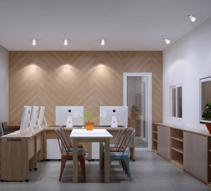 Application scene of 10W rotatable led spot downlight for office commercial ceiling lighting Adegan aplikasi lampu bawah spot diketuai boleh putar 10W untuk pencahayaan siling komersial pejabat