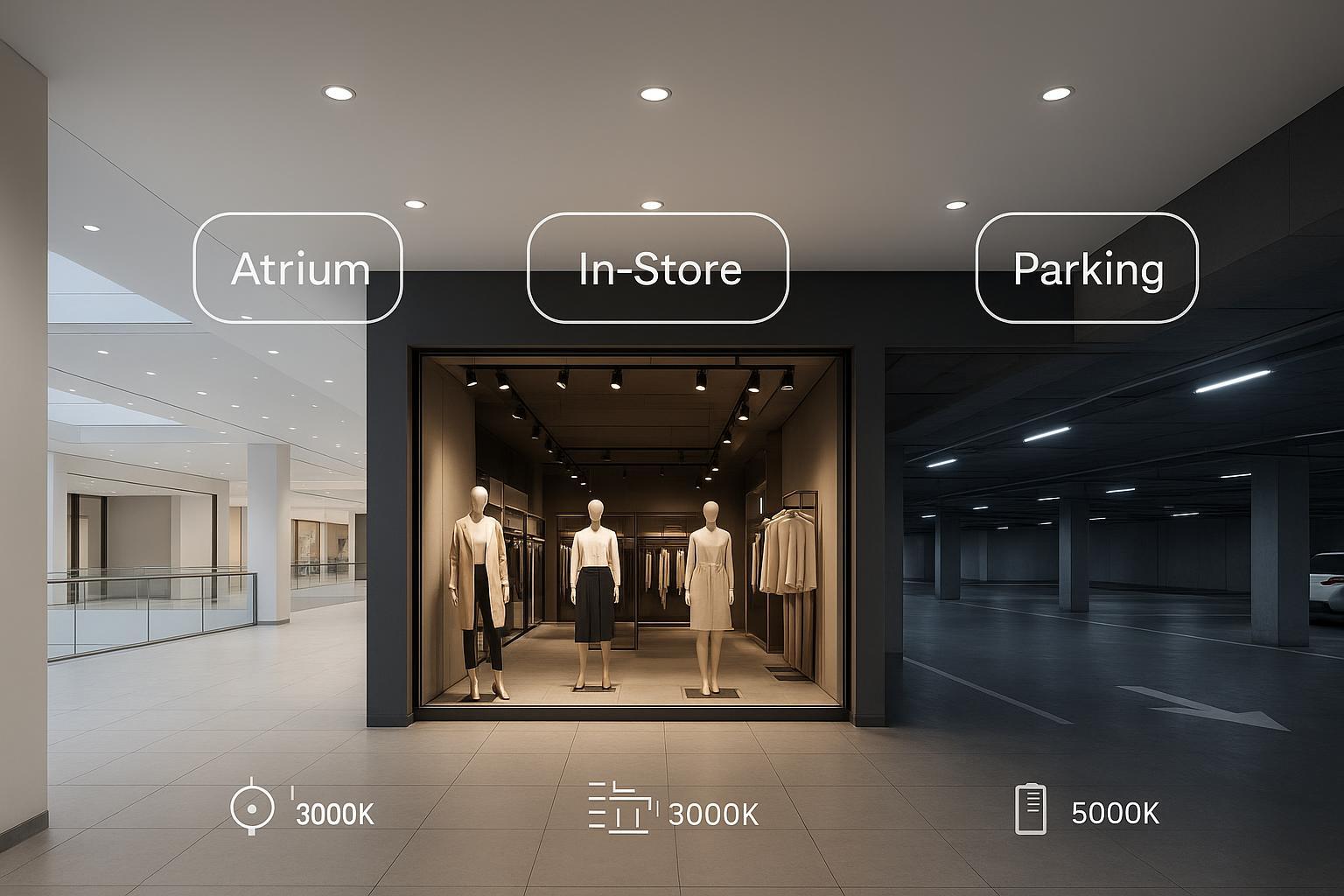 Shopping Mall LED Lighting by Area (2026) نورپردازی LED مرکز خرید بر اساس منطقه (2026)