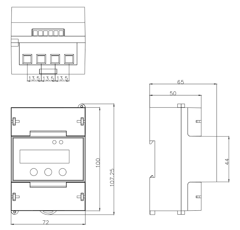 Multi Functional Energy Meter Figure and Installation Dimension Multifunksjonele enerzjymeter figuer en ynstallaasje Dimension