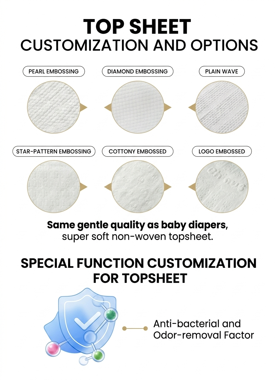 2、OEM TOP SHEET CHOICES OF ADULT DIAPERS 2، اختيارات OEM الأعلى من حفاضات البالغين
