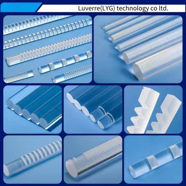 Various shapes of quartz rods Verschiedene Formen von Quarzstäben
