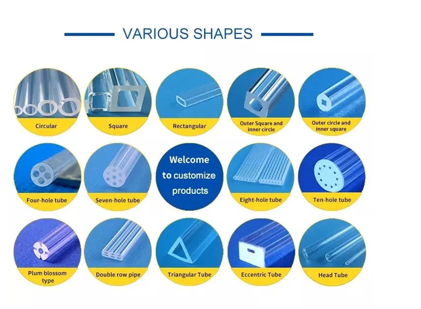Various shapes quartz glass أشكال مختلفة من زجاج الكوارتز