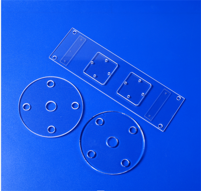 Custom Slotted and Drilled Quartz Glass Plate カスタムのスロット付きおよびドリル穴付き石英ガラス プレート