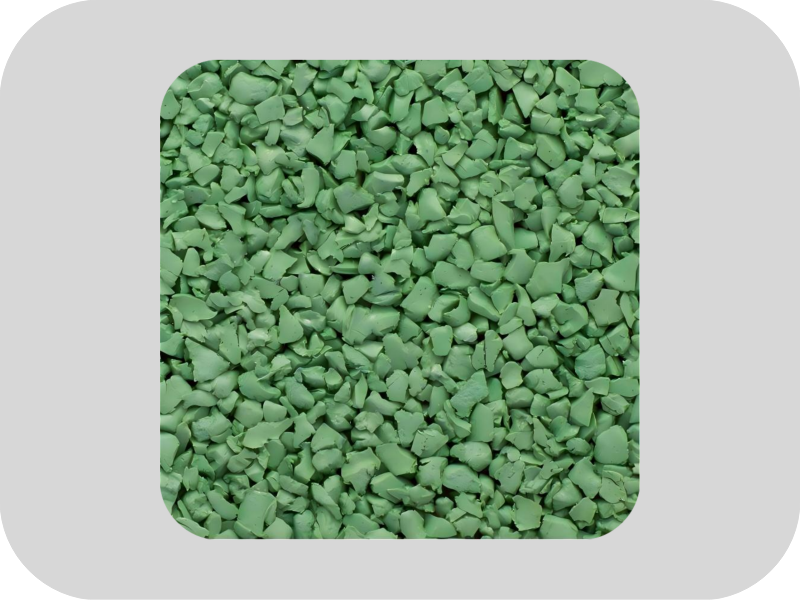Odorless green EPDM rubber colored granules Geruchloses grünes EPDM-Gummi-Granulat