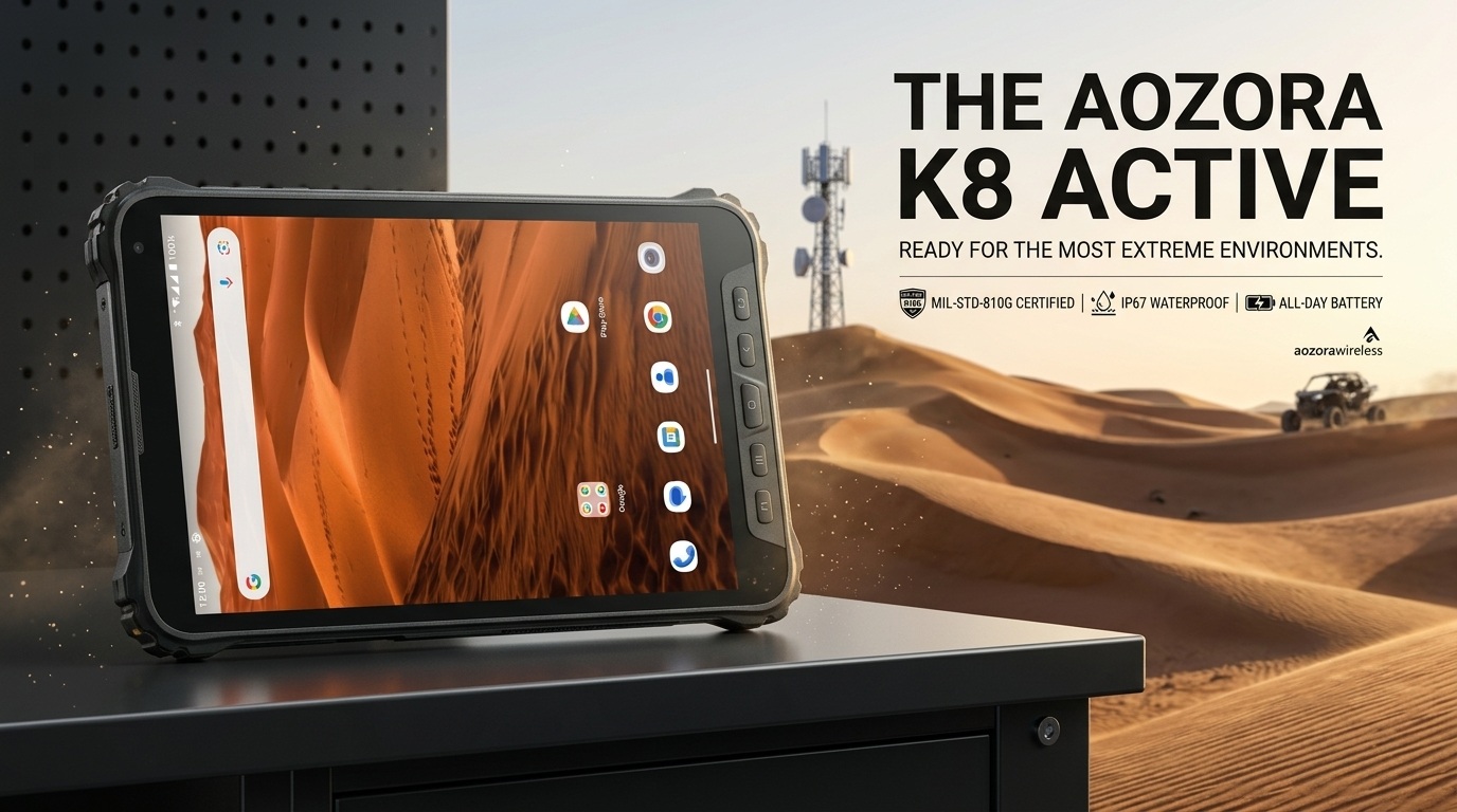 AOZORA K8 Active industrial rugged tablet surviving a 1.5-meter drop on concrete during disaster response training.-1 Das robuste Industrie-Tablet AOZORA K8 Active übersteht während eines Katastrophenschutztrainings einen 1,5-Meter-Sturz auf Beton.-1