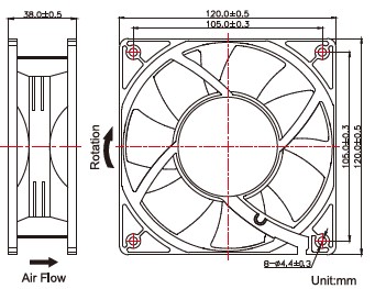 Disegno ventola 120x38 ce