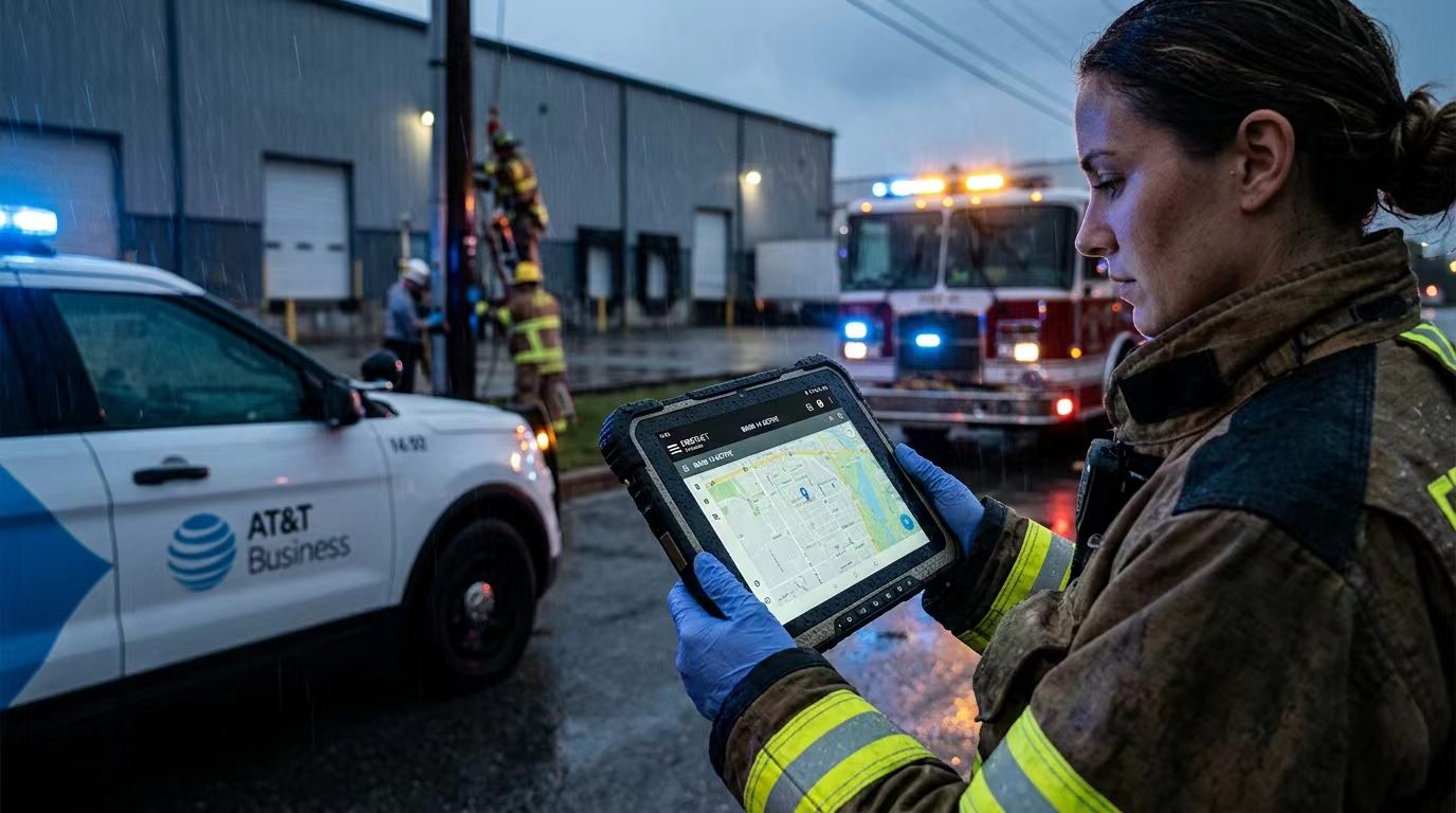 Technik instaluje SIM kartu AT&T IoT do průmyslov&eacute;ho odoln&eacute;ho tabletu.