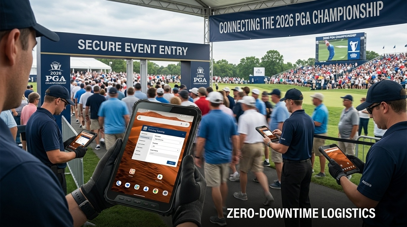 Aozora K8 Aktives industrielles Verizon-Tablet, das f&uuml;r die Ticketausstellung am PGA-Eingang verwendet wird