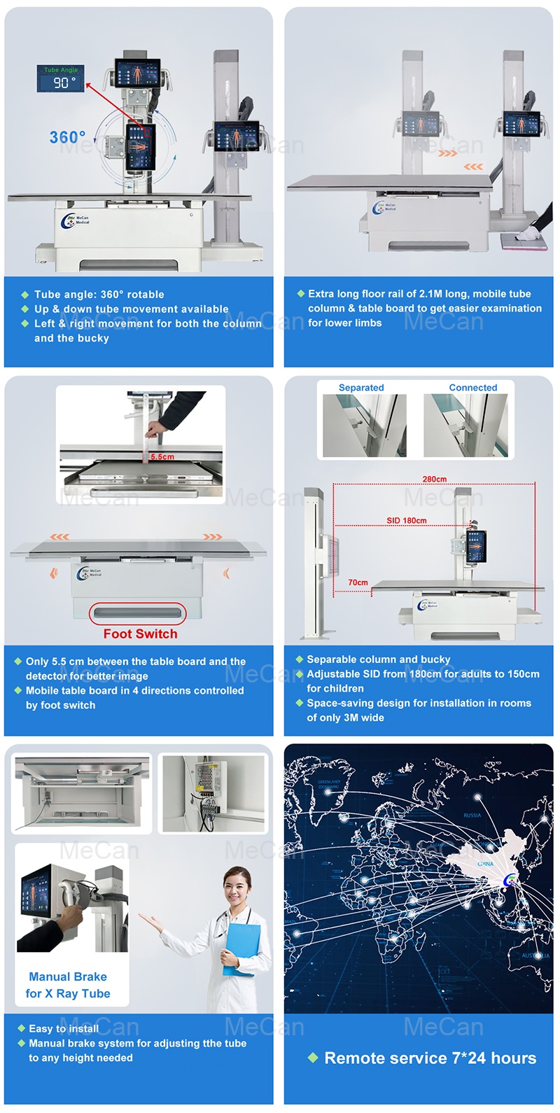 Mawonekedwe a 50kW X-Ray Radiographic Table