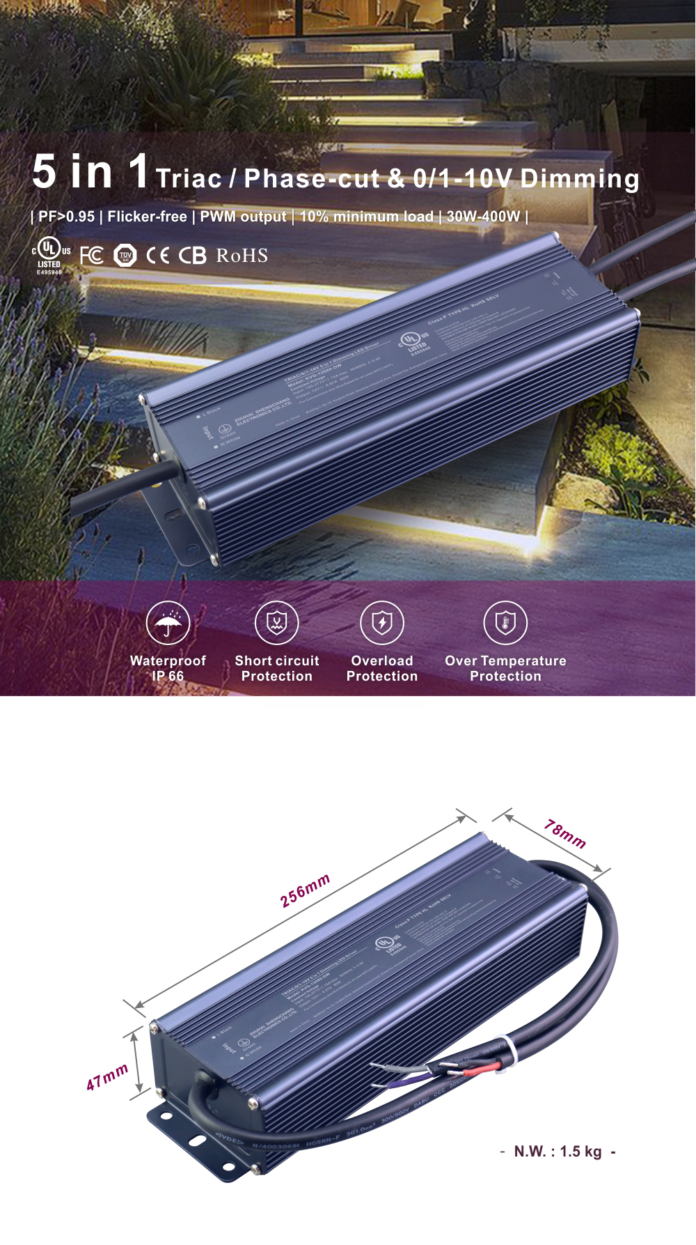 ไดร์เวอร์ LED หรี่แสงได้ Triac 0-10V ขนาด 150W 200W (10)