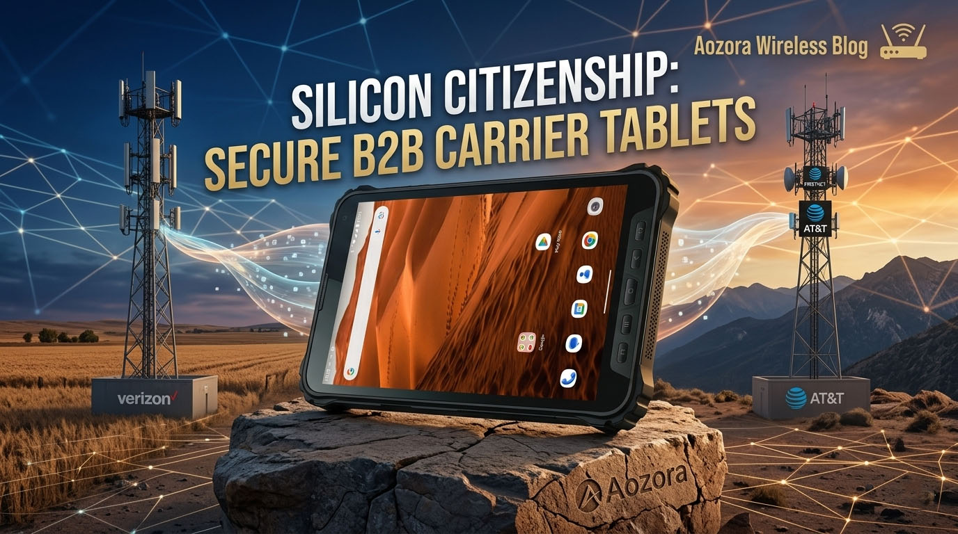 Ein Techniker, der ein robustes AT&T-Tablet im Au&szlig;endienst einsetzt, &uuml;berzeugt von seinem sauberen Silizium-Erbe.