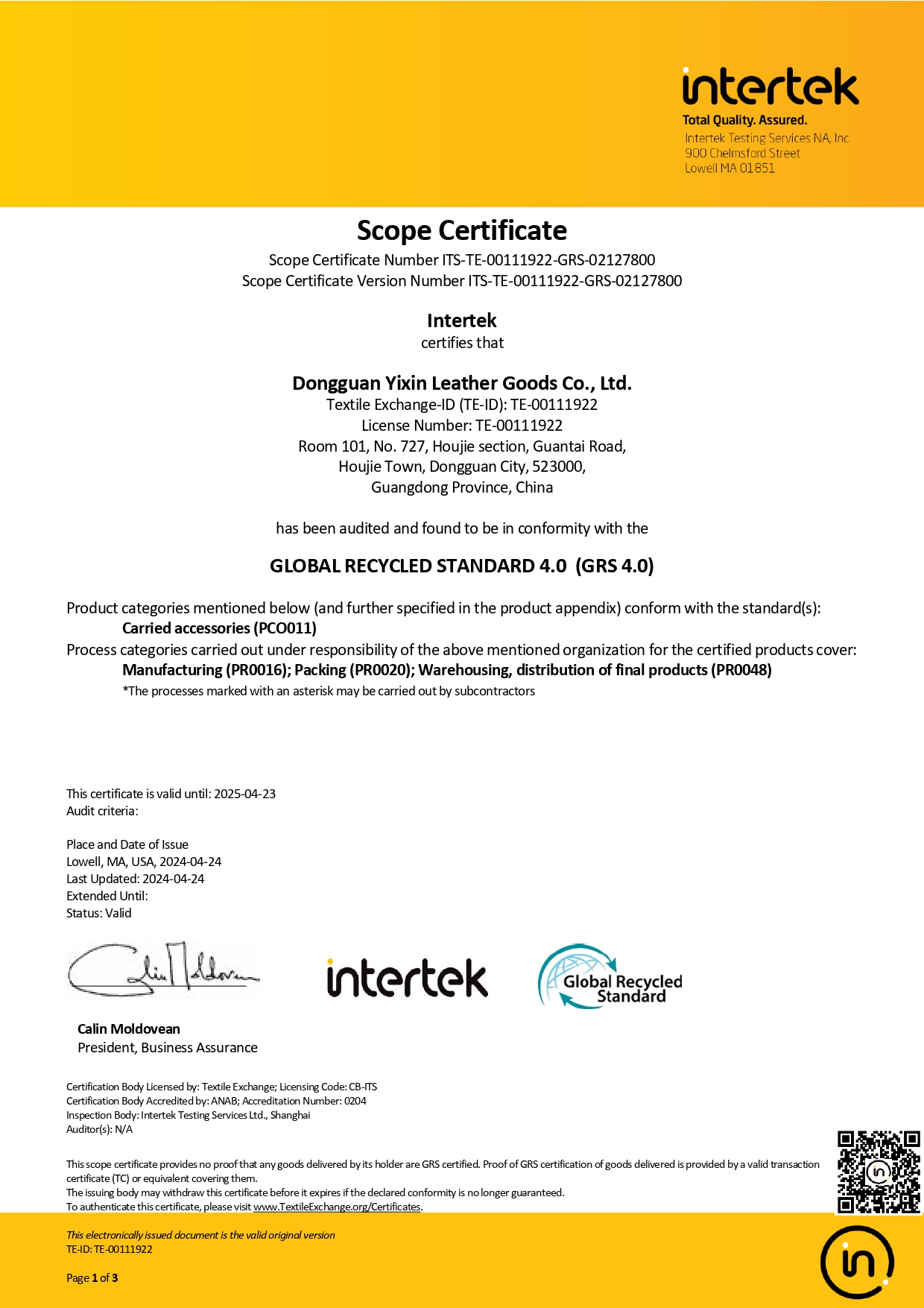SC-GRS-Certificate v.4.0 (Global Recycled Standard)