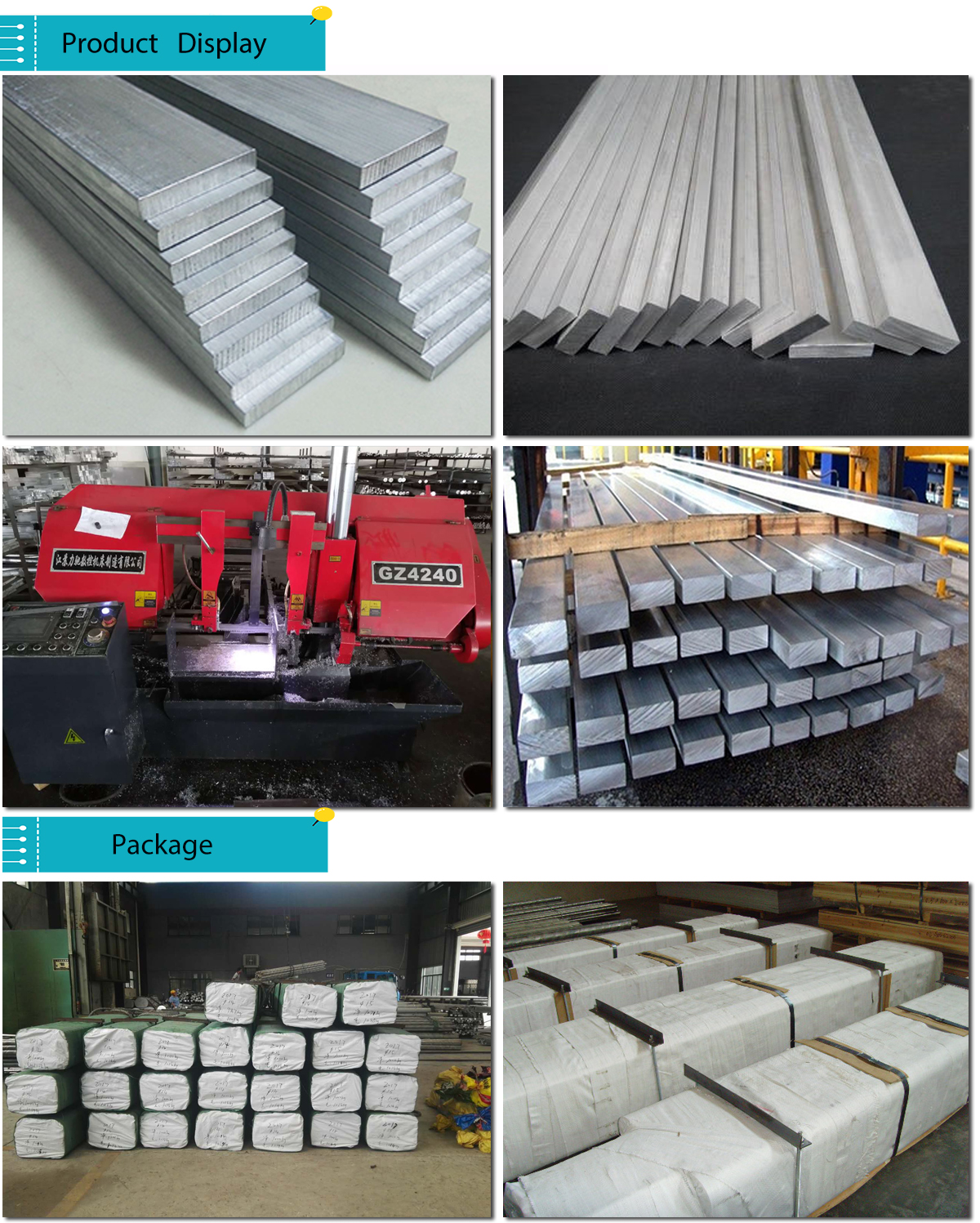 esposizione e imballaggio di barre piatte in alluminio