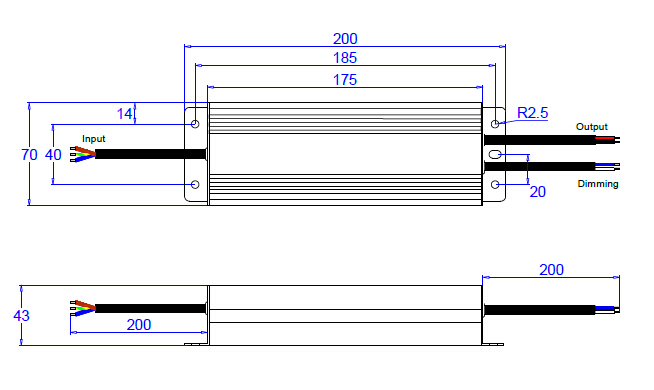 80W 0-10V LED-strømforsyningsstørrelse