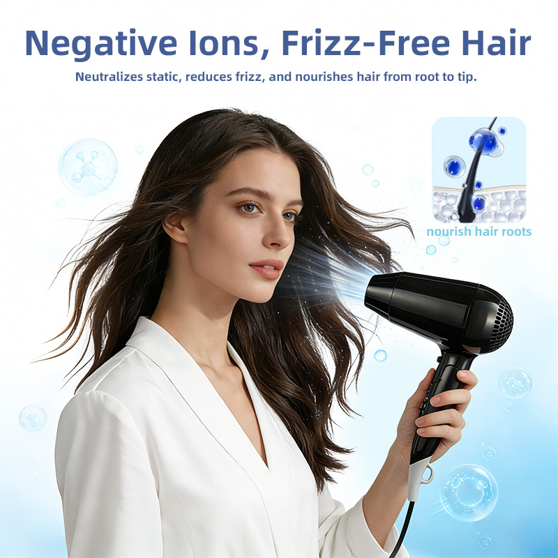 S&egrave;che-cheveux pliable &agrave; ions n&eacute;gatifs pour un soin des cheveux lisses et sans frisottis
