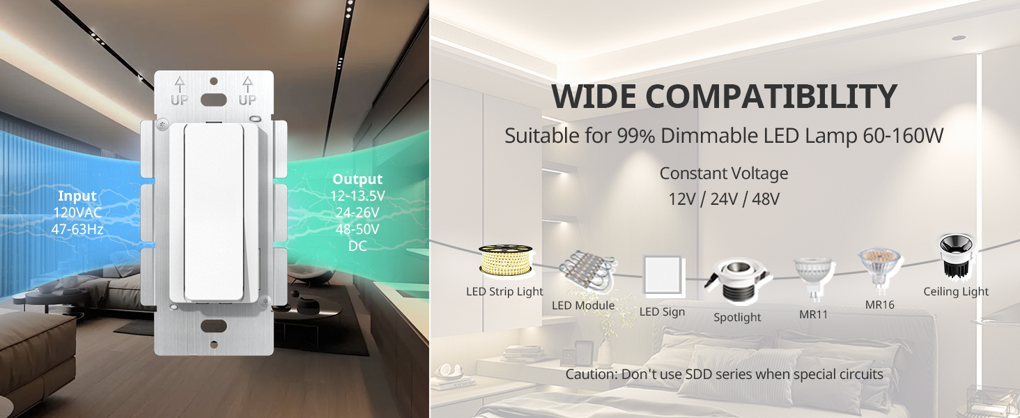 Driver+Switch 2 i 1 kompatibel med 99 % d&aelig;mpbare LED-lamper.