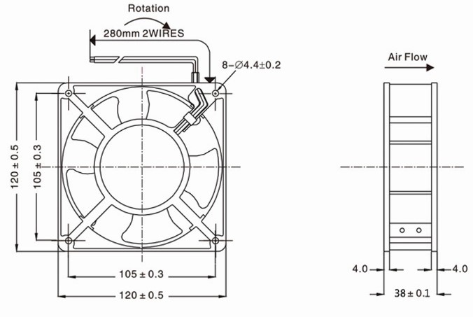 Sch&eacute;ma du ventilateur tout m&eacute;tal 120x38