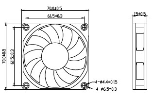 Dibujo del ventilador CC de 70x15 mm