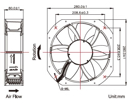 dessin du ventilateur CC 280x80mm