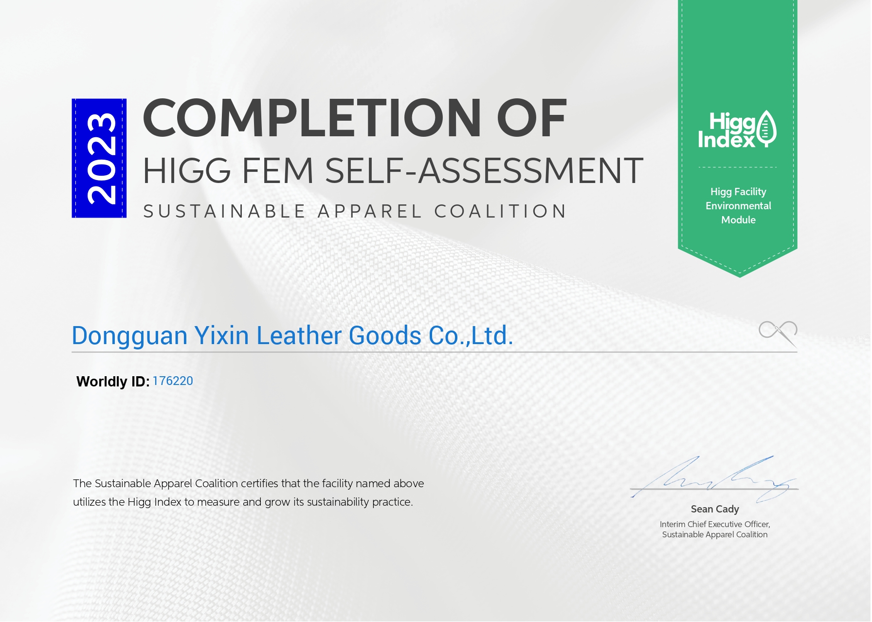 HIGG FEM SELF-ASSESSMENT CERTIFICATE