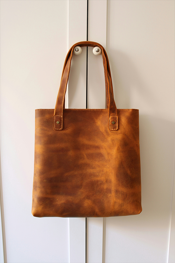 veg tan leather tote bag