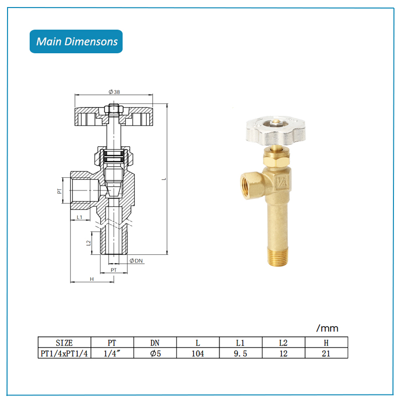 54002 brass needle stop angle valve dimensions