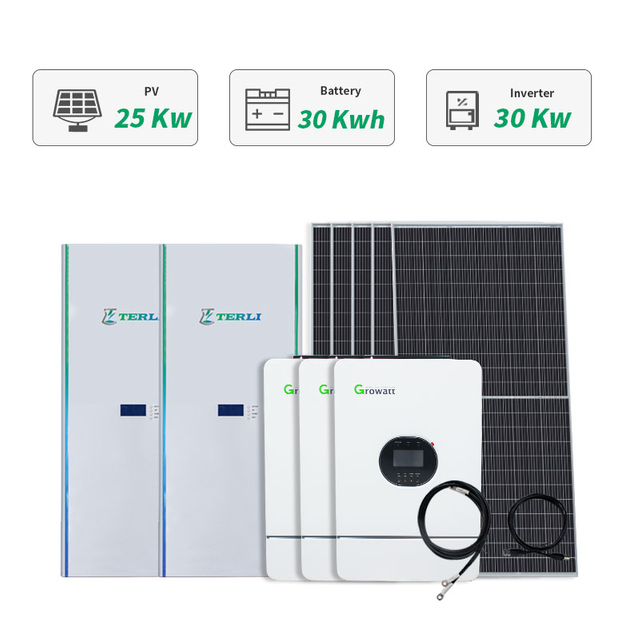 Home Zonne-energiesysteem Off Grid 25kw Complete set met lithiumbatterij