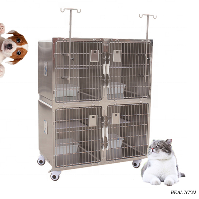 Preço de fábrica WTC-03 Gaiola para animais para Vet Clinic Whole 304 Inoxidável Cat Gaiola com roda