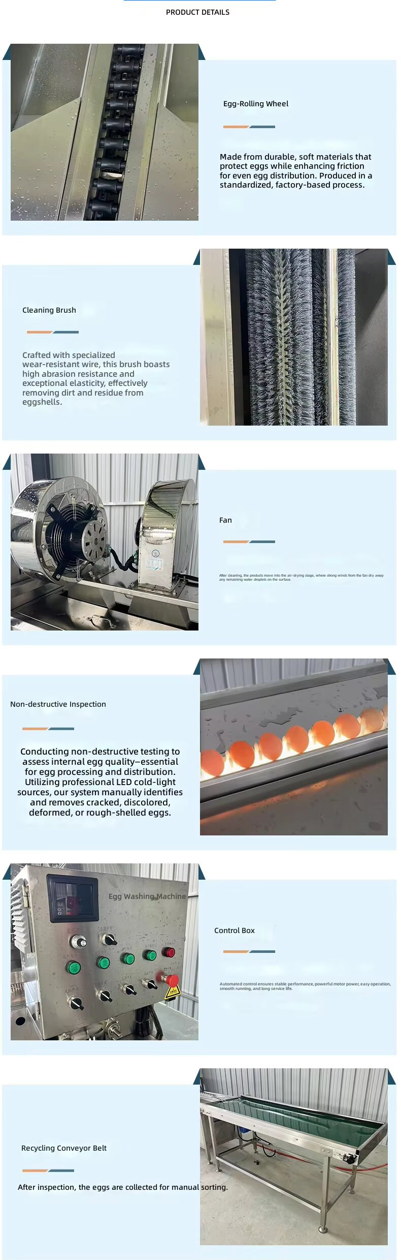 detalles de la lavadora de huevos