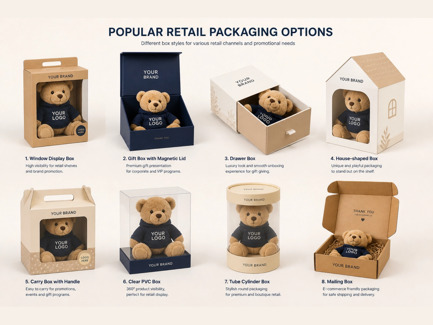 Custom plush toy packaging options