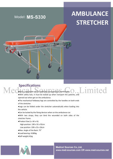 (MS-S330) Chariot médical de transport patient de civière de secours d'acier inoxydable