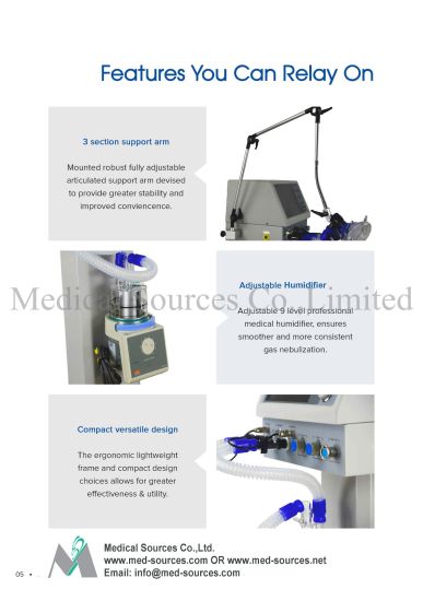 (MS-S300) Máquina de CPAP médica UCI Ventilador pediátrico y neonatal infantil para bebés con aprobación CE
