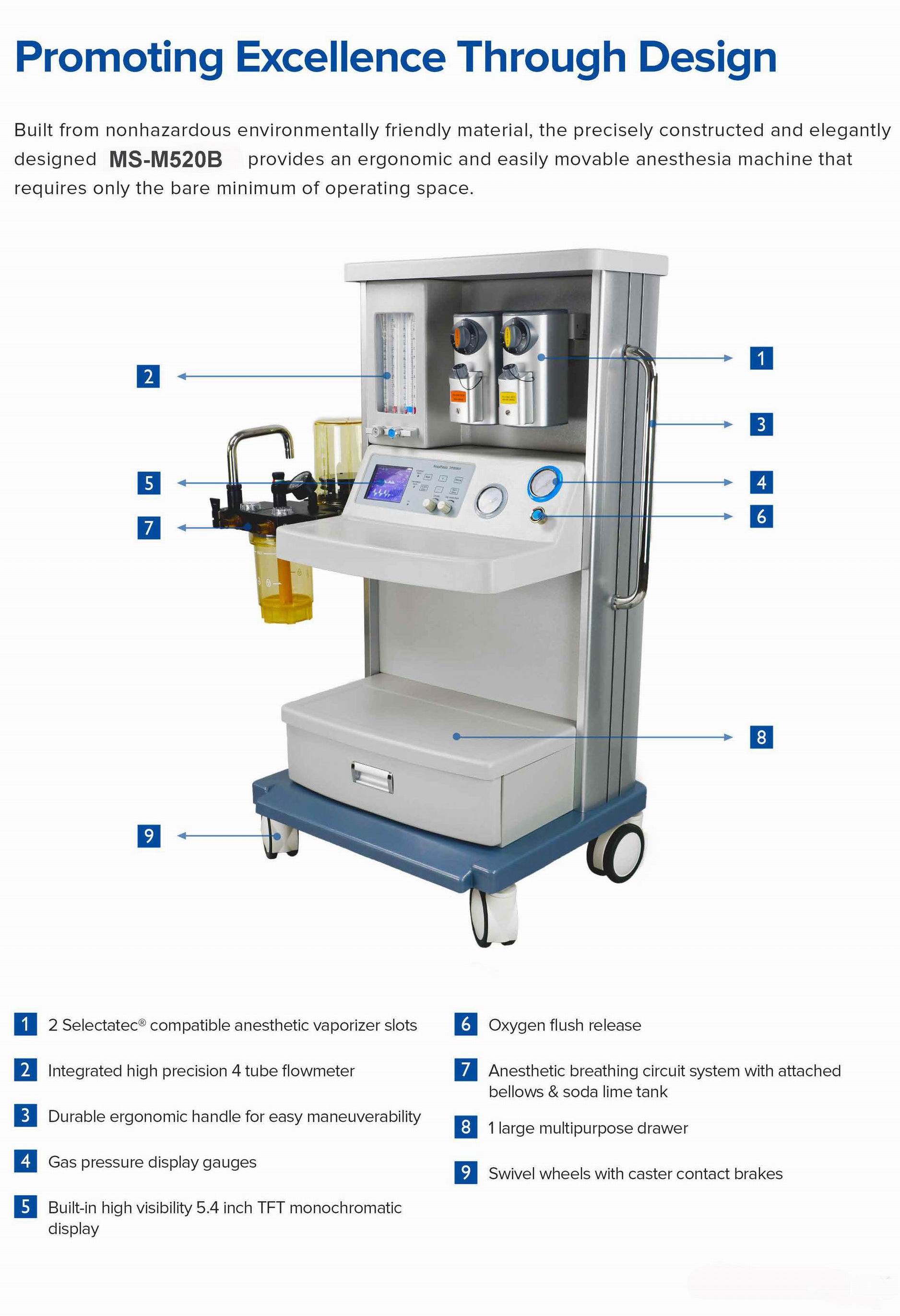 (MS-M520B) Economic Sevofluane Isoflurane Anesthesia Machine with Ventilator