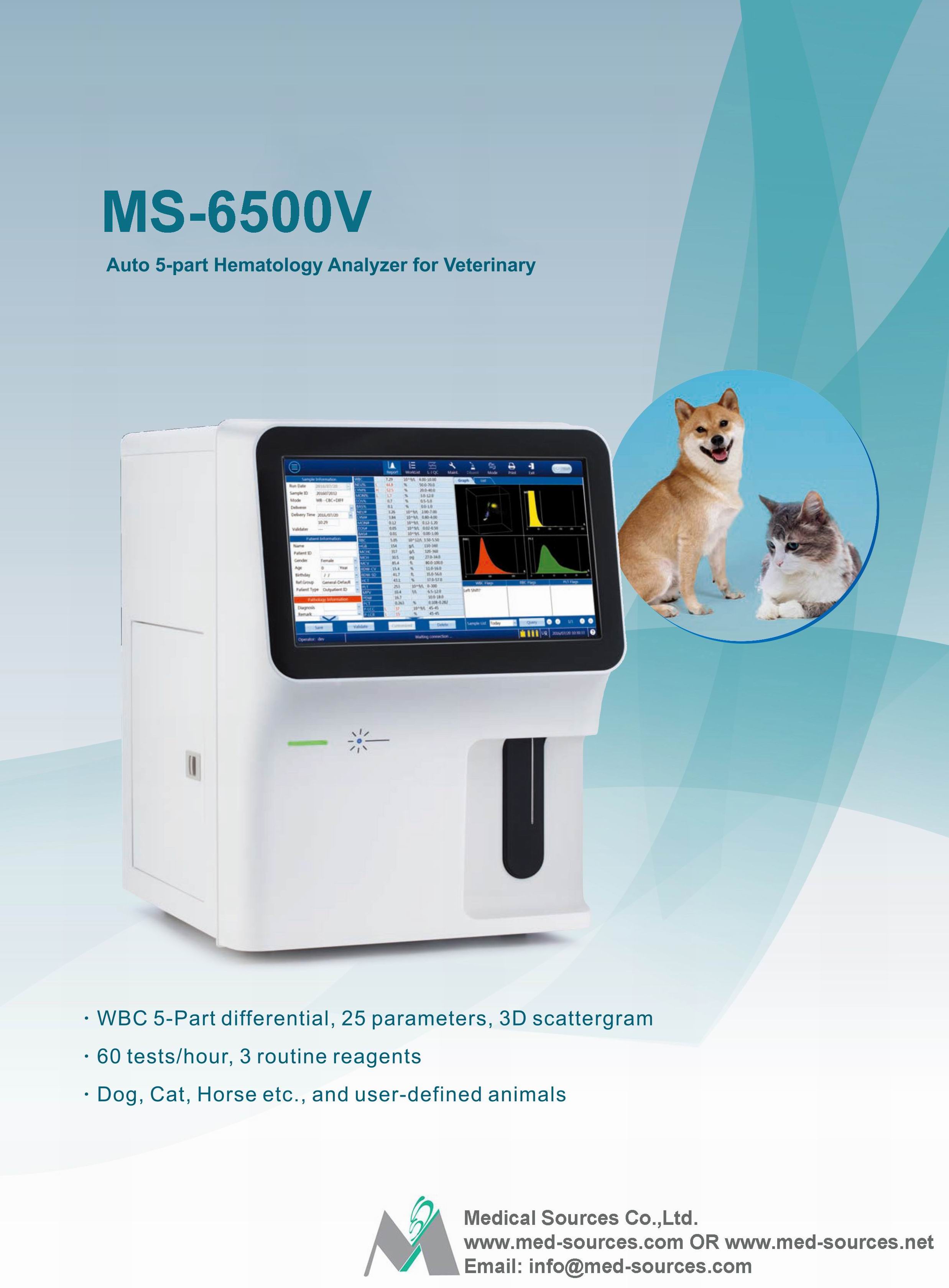 MS-6500V Auto 5-Part Hematology Analyzer for Veterinary