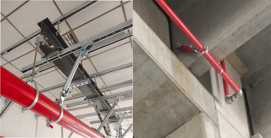 Suite&aacute;il bracing seismeach p&iacute;opa sprinkler d&oacute;ite&aacute;in i uasteorainn foirgneamh tr&aacute;cht&aacute;la