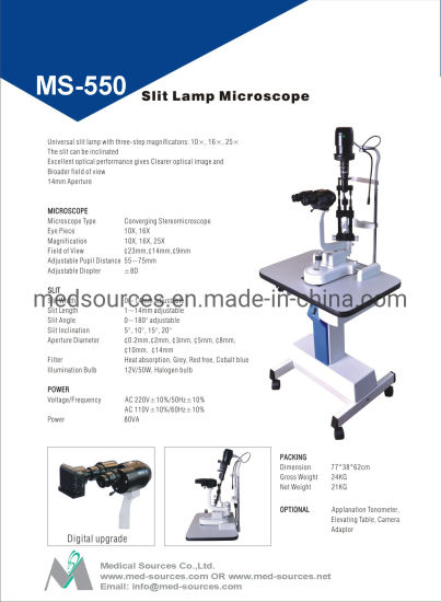 (MS-550) Lampe à fente numérique ophtalmique médicale