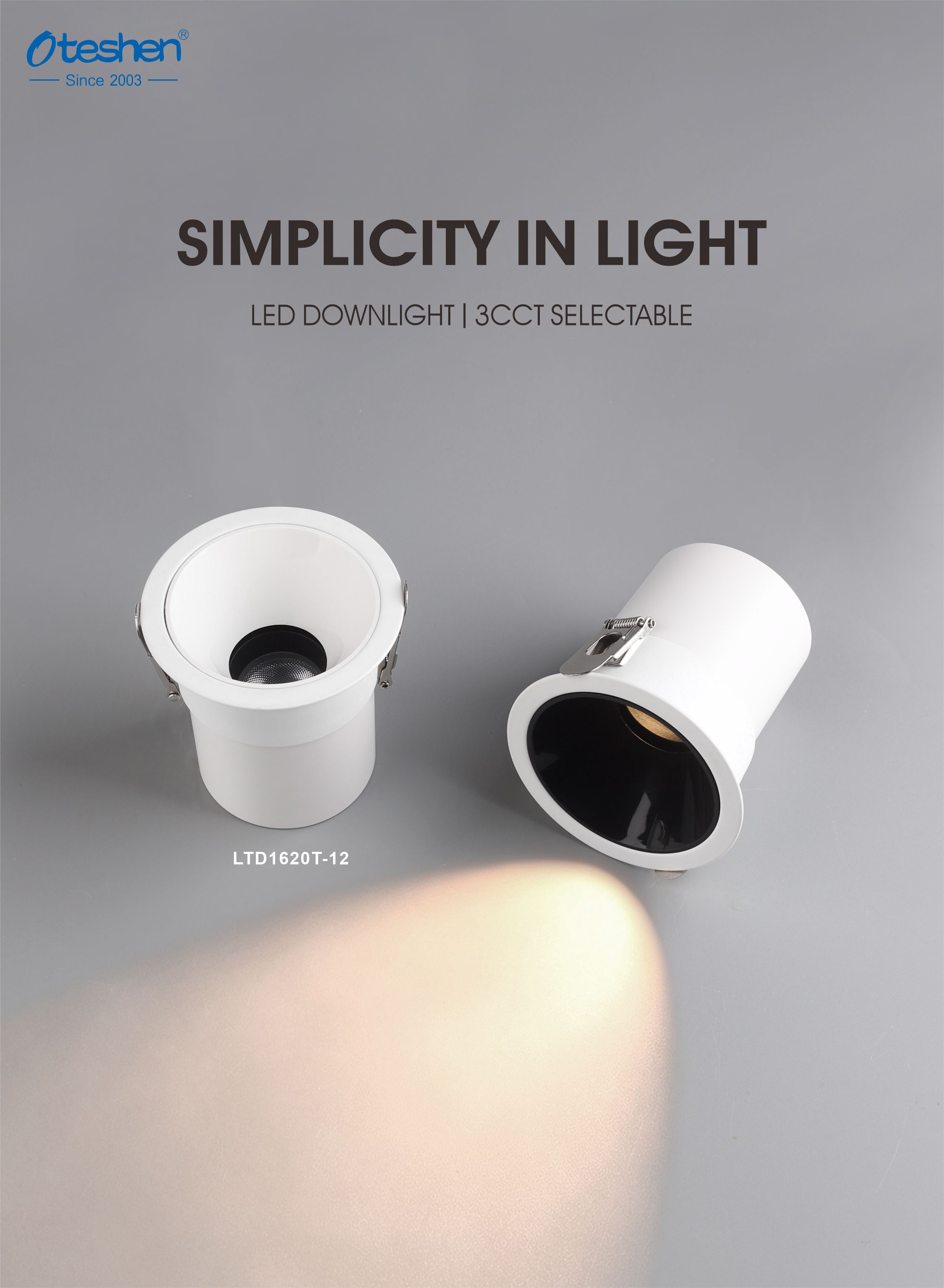 Downlight encastr&eacute; LED s&eacute;lectionnable Oteshen 3CCT en gros, plafonnier anti-&eacute;blouissant de conception simple