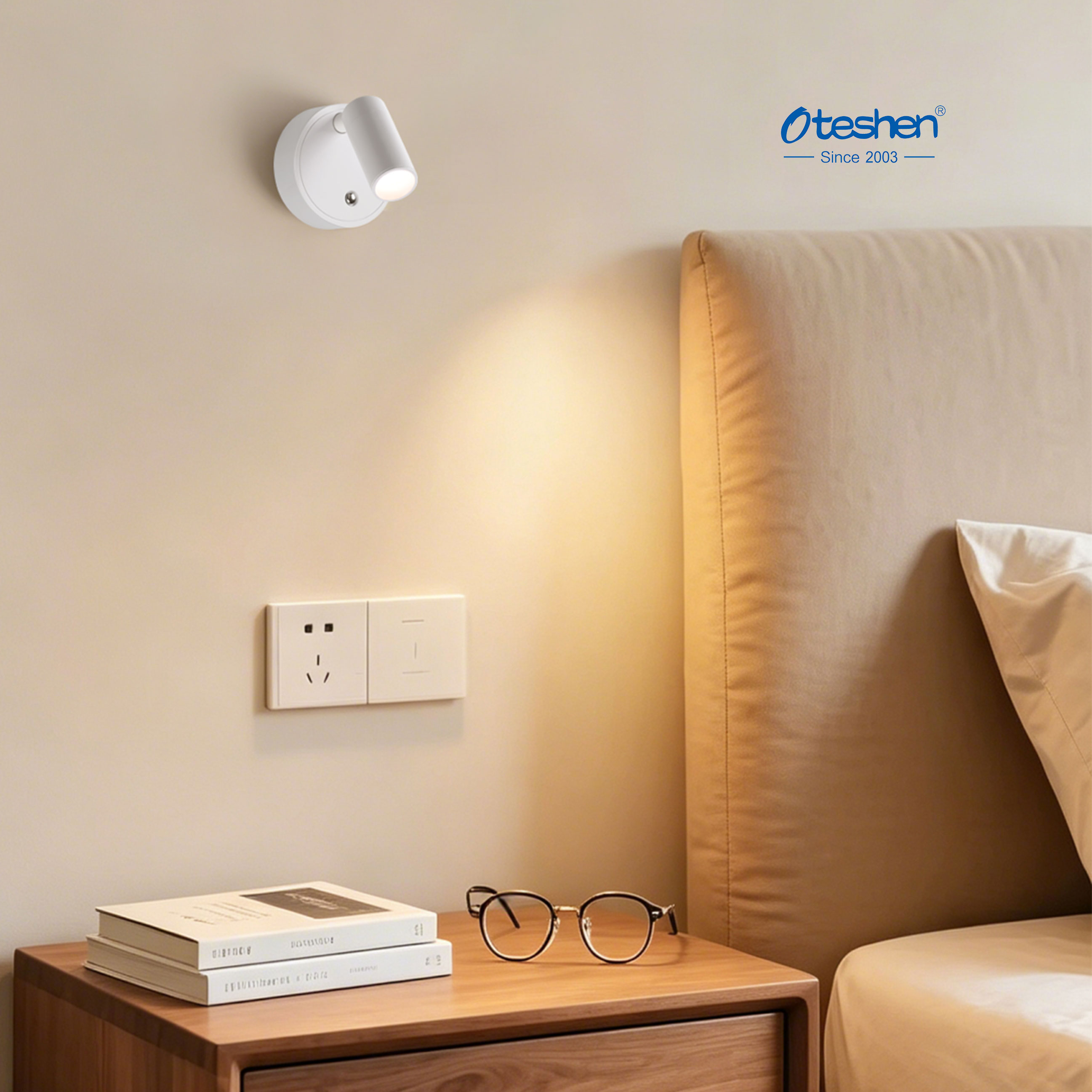 Oteshen LBD71010-1 배선 없음 자기 LED 침대 옆 조명, 자체 접착 베이스 충전식 터치 컨트롤 분리형 침실 독서 램프