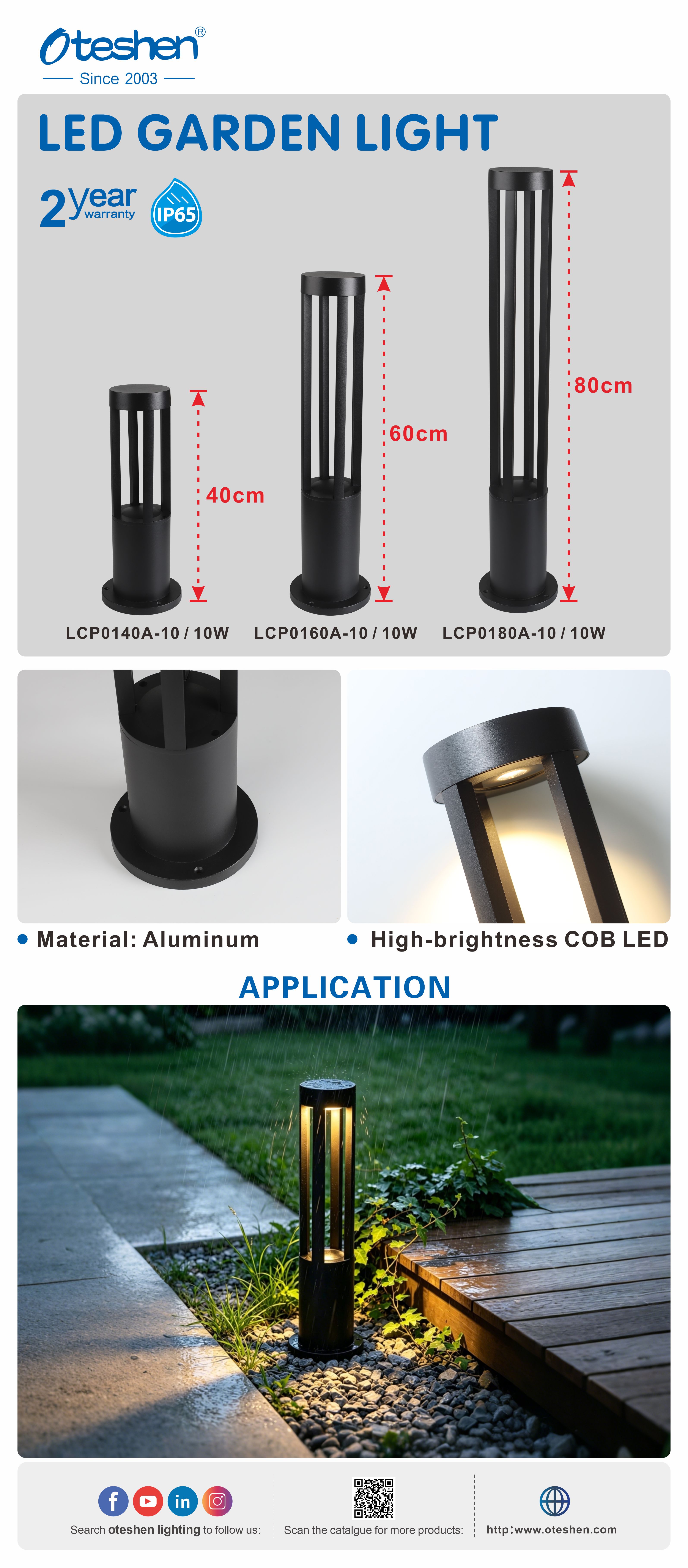 Oteshen LCP0140A LCP0160A LCP0180A 10W IP65 slatted Hollow LED โคมไฟสนามสวน, cob อลูมิเนียมโคมไฟโพสต์ภูมิทัศน์กลางแจ้งที่มีความสูง 40/60/80 ซม. สำหรับแสงทางเดินในลานวิลล่า