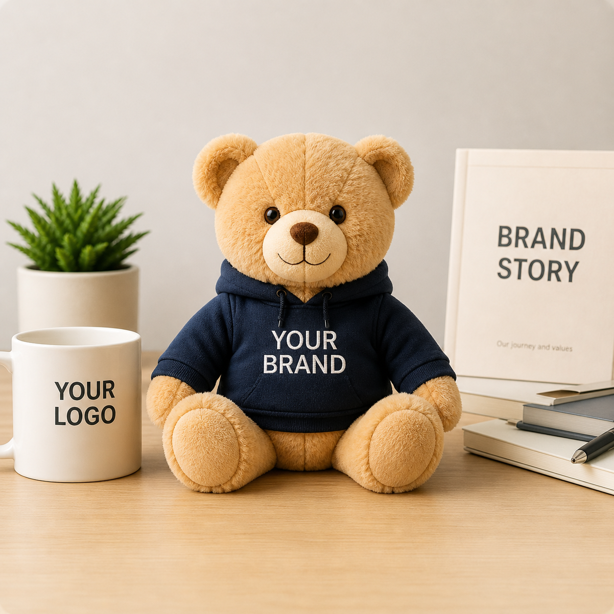 Branded teddy bear plush gift for corporate desks and customer touchpoints