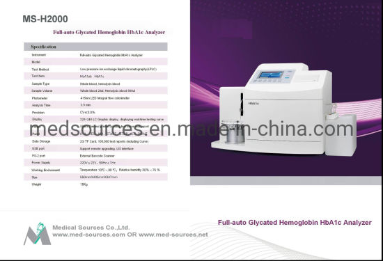 (MS-H2000) Analizador de HPLC de hemoglobina glicada completamente automático Analizador Hba1c