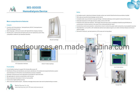 (MS-8000B) Machine de dialyse d'hémodialyse humaine et vétérinaire à double pompe