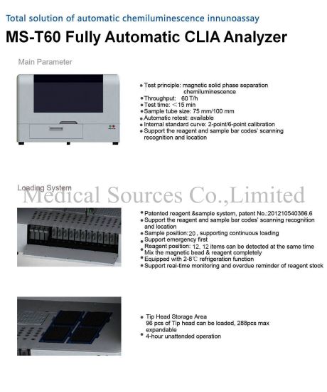 (MS-T60) Analizador de clia de inmunoensayo quimioluminiscente completamente automático