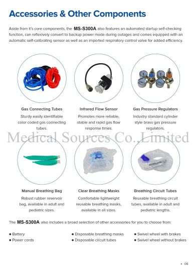 (MS-S300A) Operación y rehabilitación de la pantalla a color TFT CPAP Machine ICU Neonatal Infant Baby Baby Ventilator