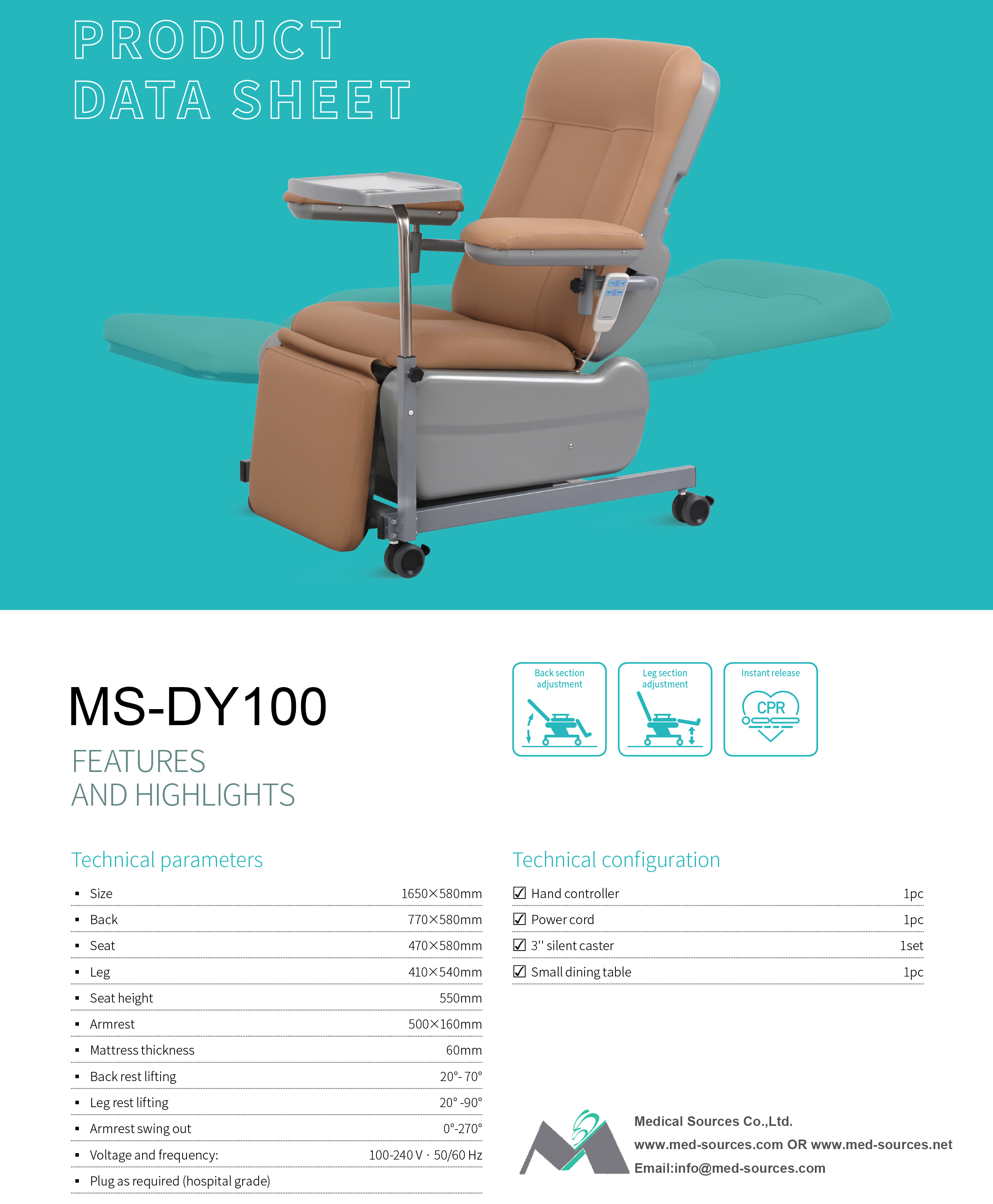 MS-DY100 Electric Dialysis Chair-2